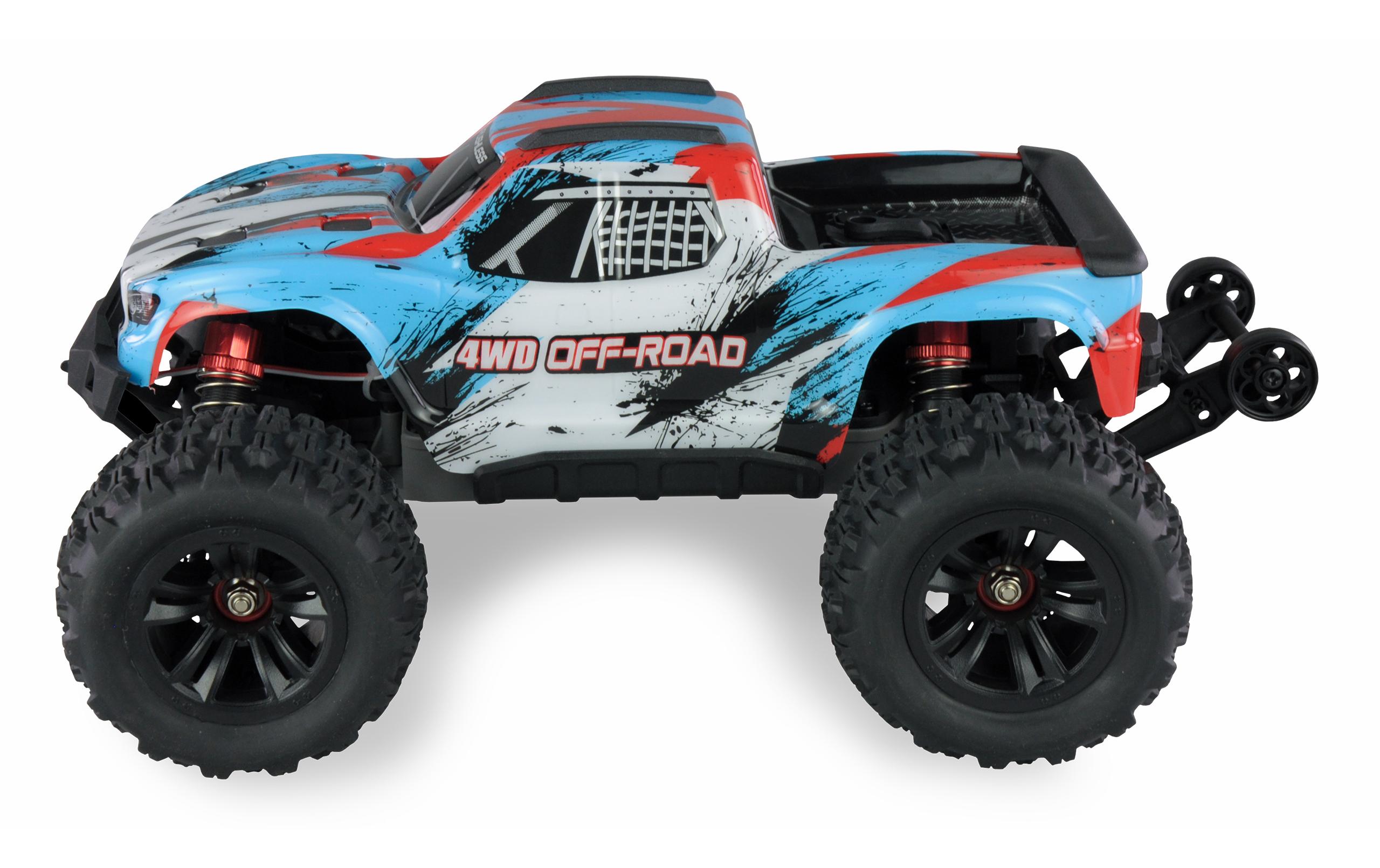 Monster Truck Hyper GO Brushless 4WD, Blau/Weiss, 1:16, RTR<br>Off-Road RC Modellauto mit Allradantrieb und 45 km/h Höchstgeschwindigkeit