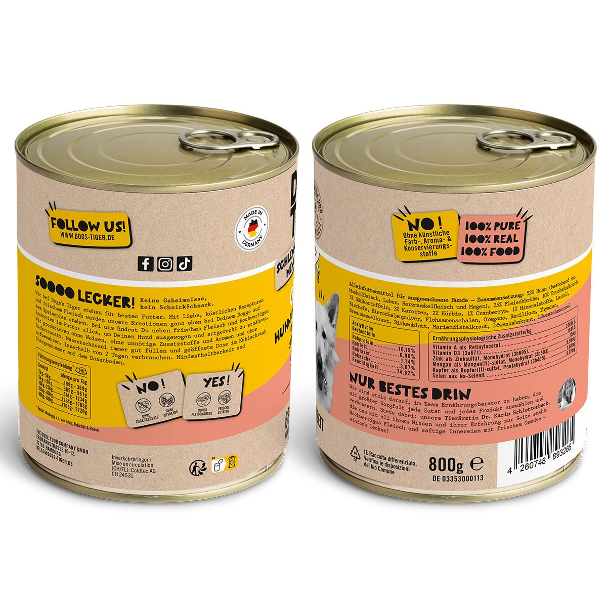 Dogs’n Tiger Adult Hundefutter, Gaudi, Nassfutter, Getreidefrei, Huhn, Truthahn & Cranberry