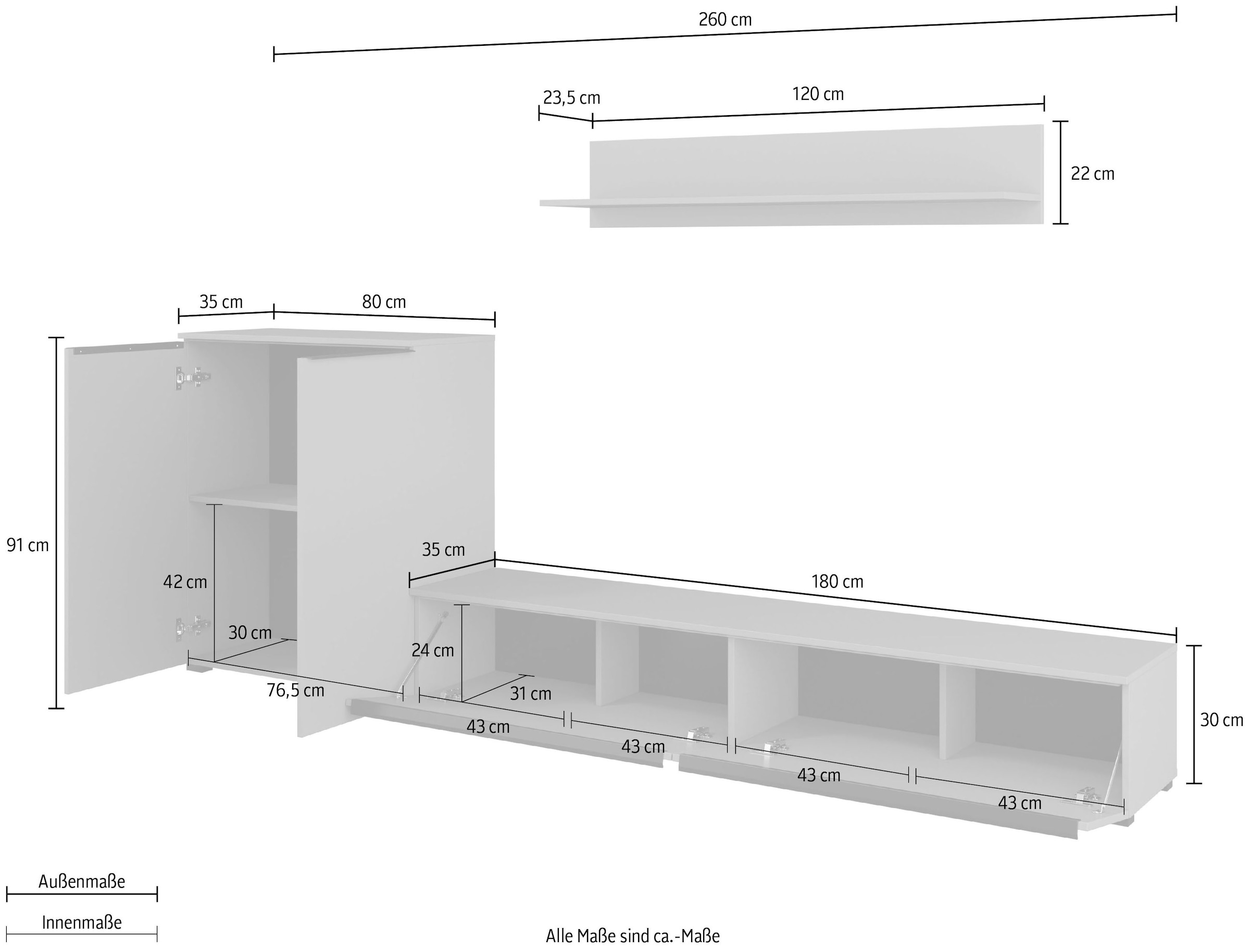 INOSIGN Wohnwand »Tana, Breite 260 cm, moderne Anbauwand« 3 Stk. tlg.