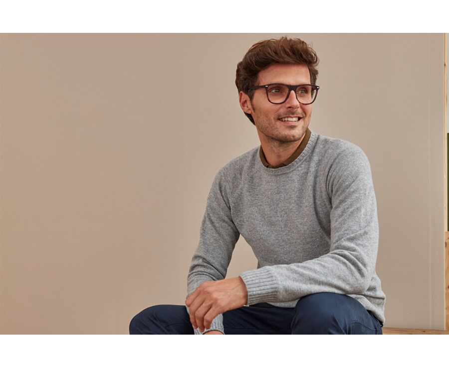 Pull homme en laine col rond Gris chiné - CONNIC