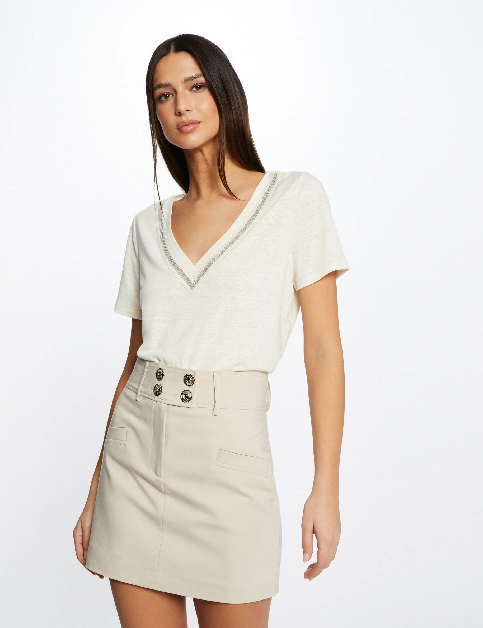Jupe droite avec boutons beige femme - beige