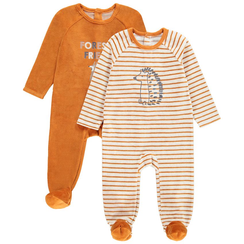 Lot de 2 dors-bien en velours print animaux pour bébé garçon - Ecru