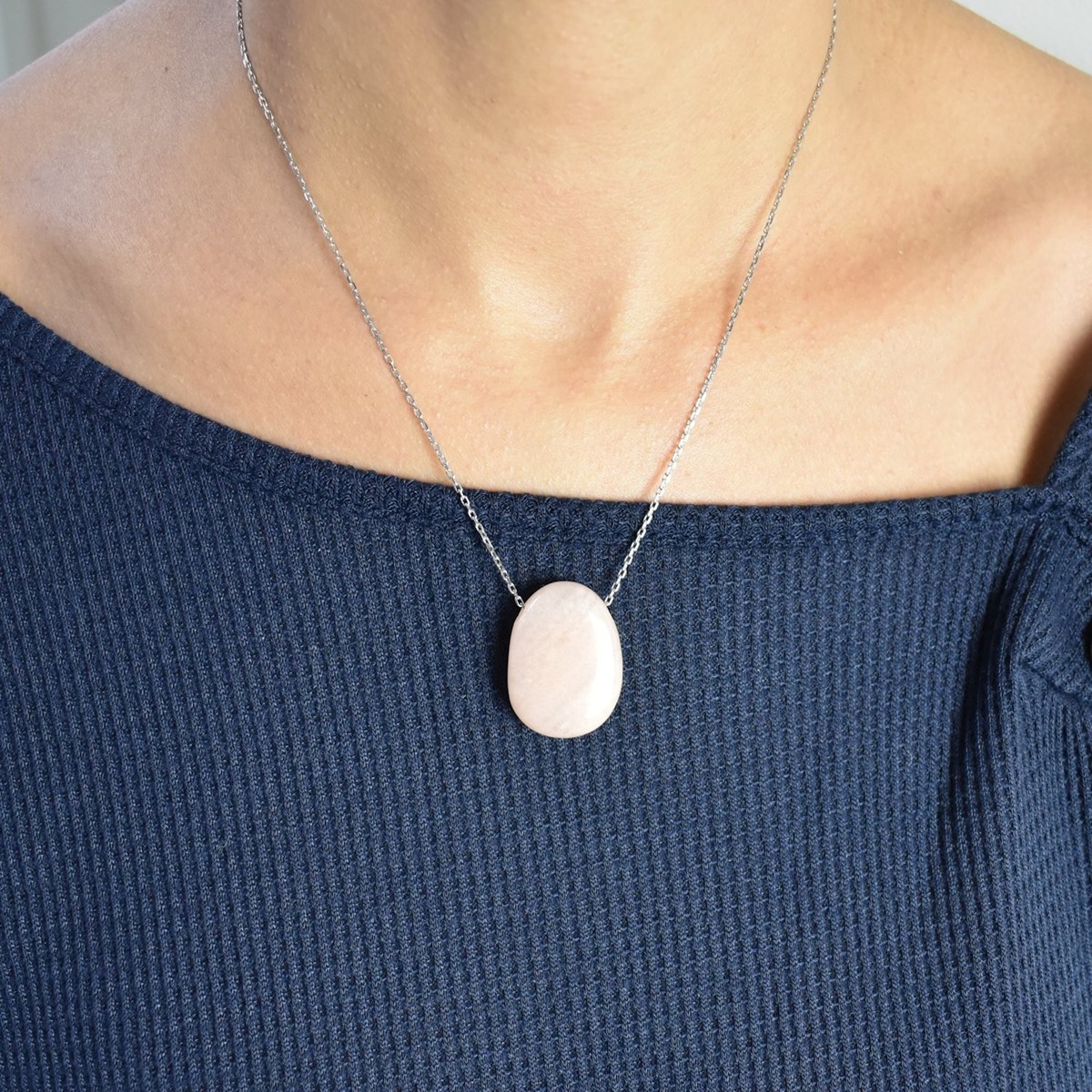 Collier pierre naturelle aventurine couleur pêche Argent 925 Rhodié