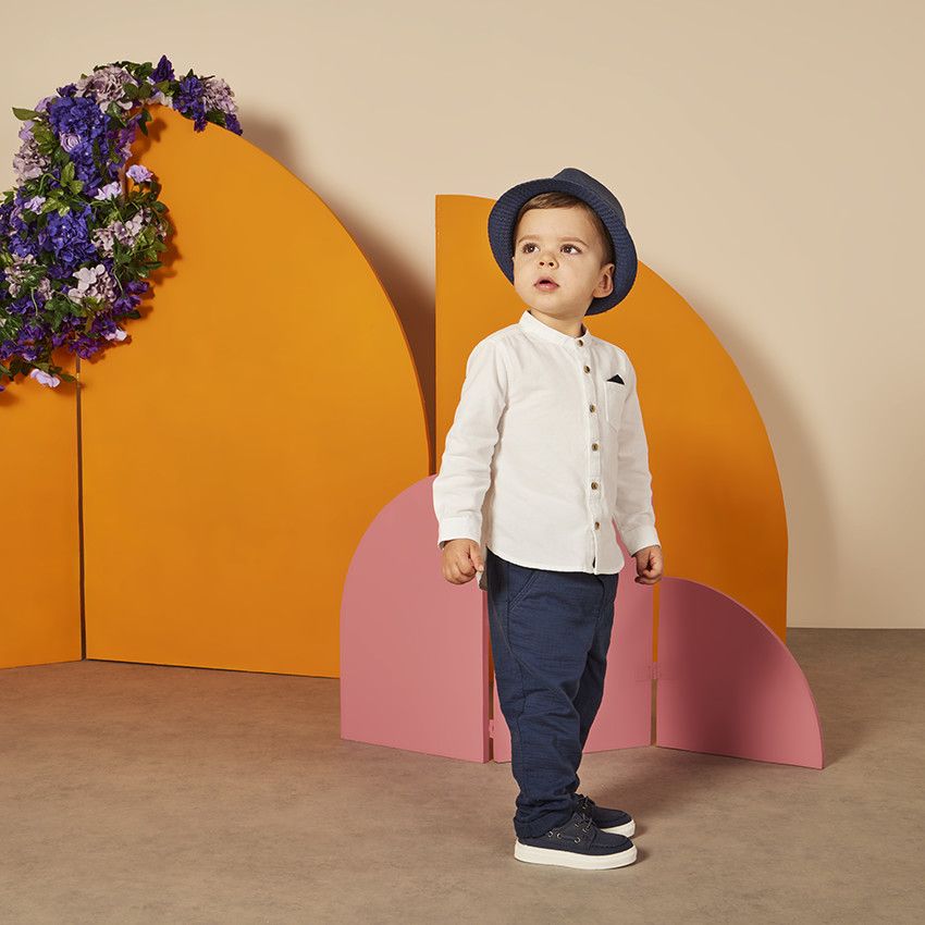 Chemise manches longues col mao à mouchoir pour bébé garçon - Blanc