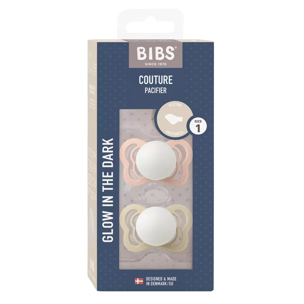 BIBS Couture GLOW Silicone Blush/Vanilla 2 pak - Flere størrelser
