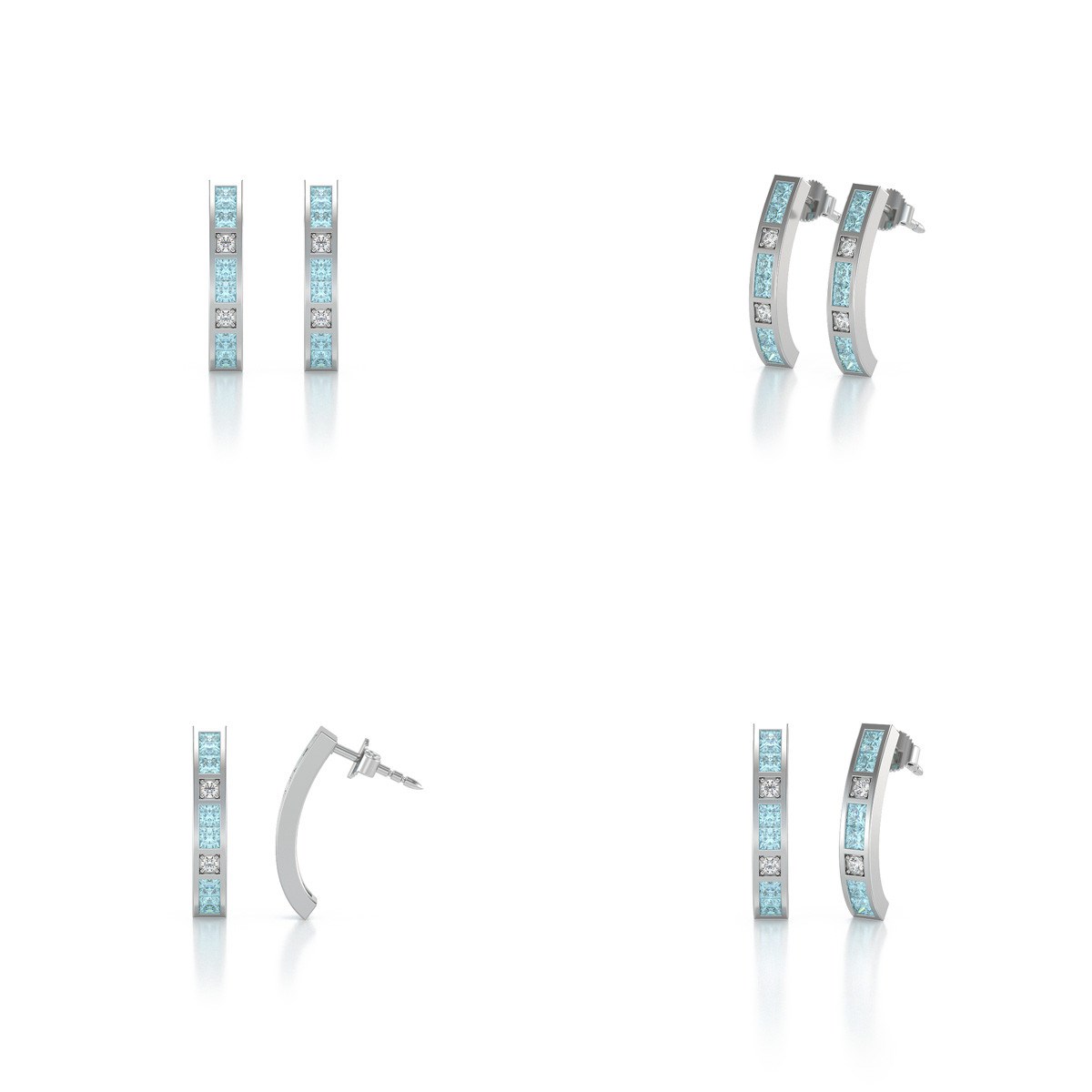 Boucles d'oreilles ADEN Or 585 Blanc Aigue-Marine et Diamants 2.40grs