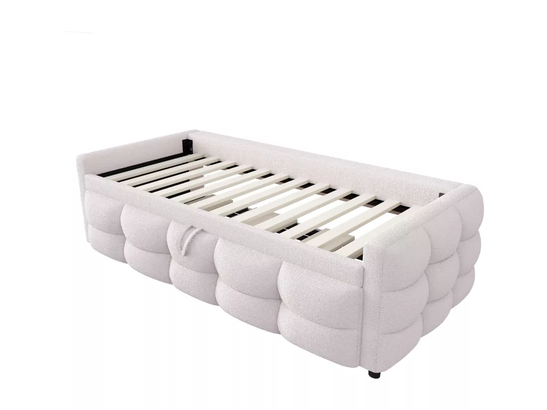 Lit gigogne 90/180x190 cm en velours - avec sommier à lattes - Beige