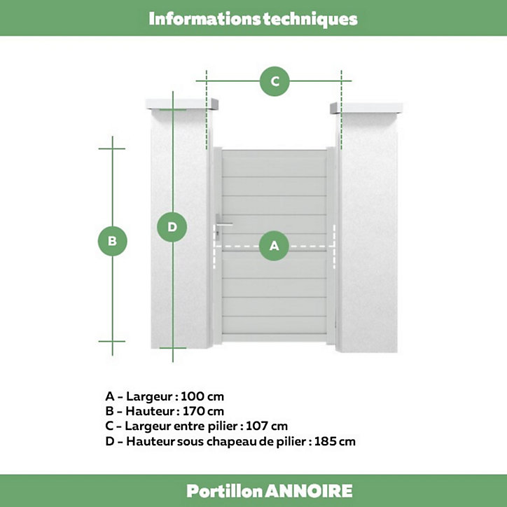 Portillon Jardimat battant aluminium Perth blanc - 100 x h.170 cm