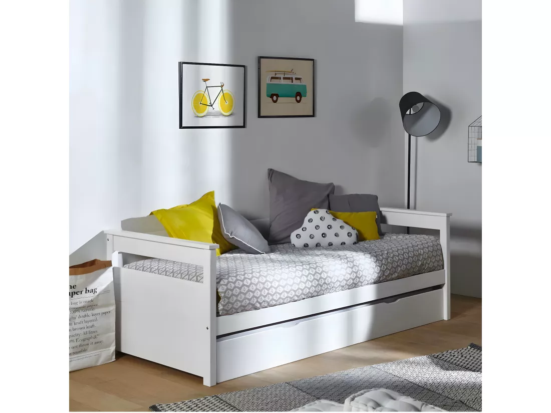 Lit banquette gigogne 80x200 cm bois massif bois naturel IZAO