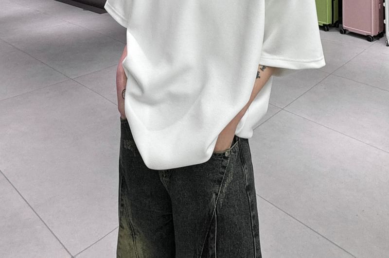 Freehop - T-shirt met elleboogmouwen en mockneck, effen en studs