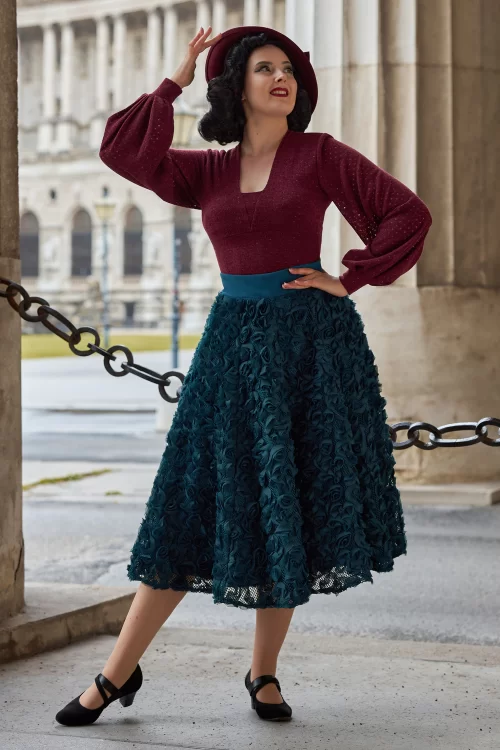 Miss Candyfloss Edelina Kat swing rok in petrol