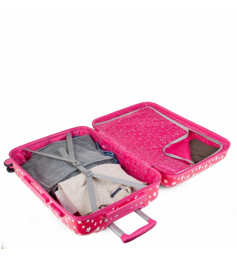 Mala de viagem infantil ITACA para meninas com estampa de estrelas fúcsia - 67 x 45 x 24 cm -