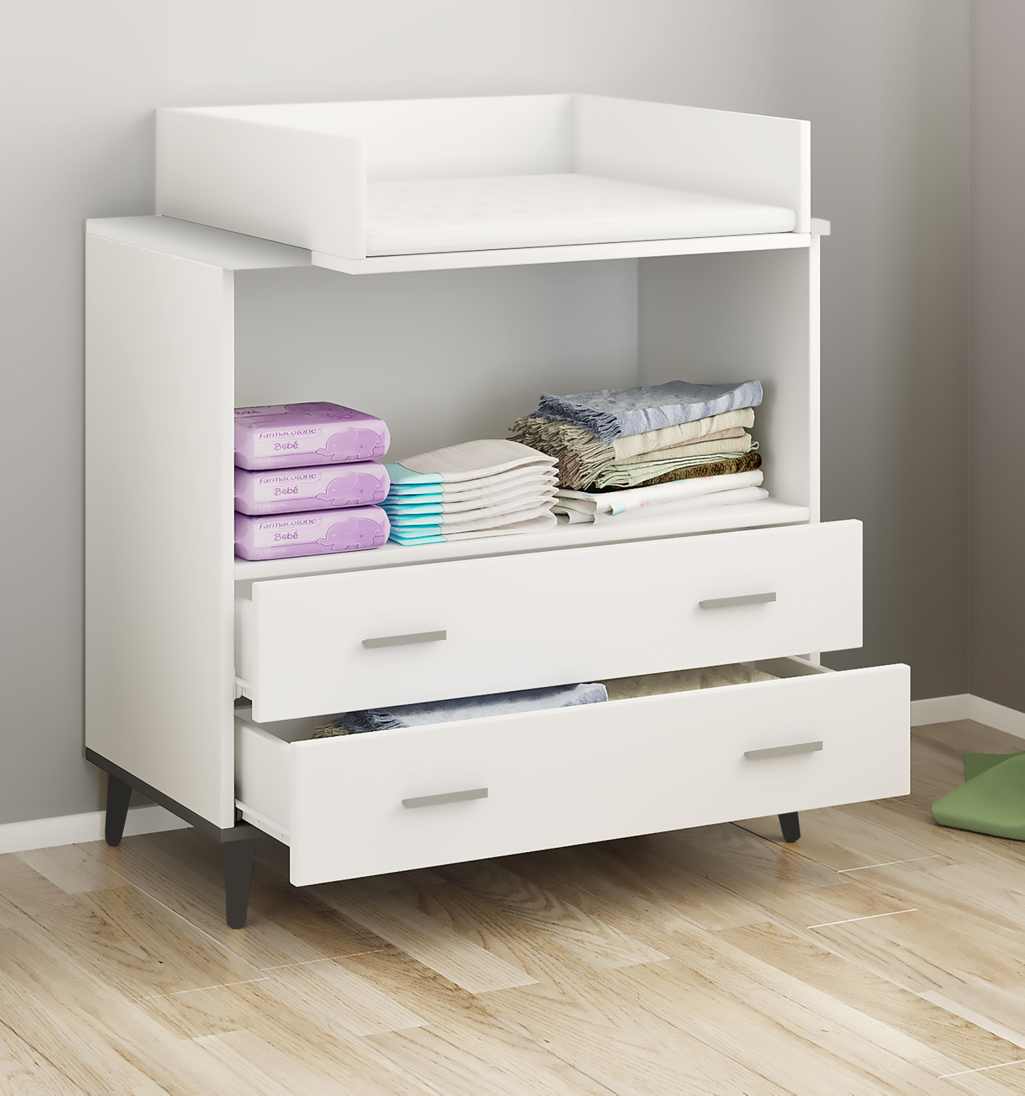 Wickeltisch LANDOS - weiß - anthrazit - 80 cm breit