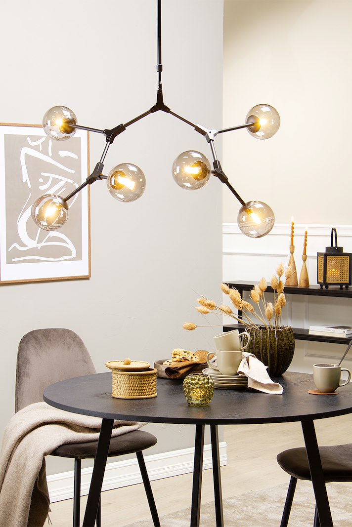 Branch taklampe Med sort sotet glass.