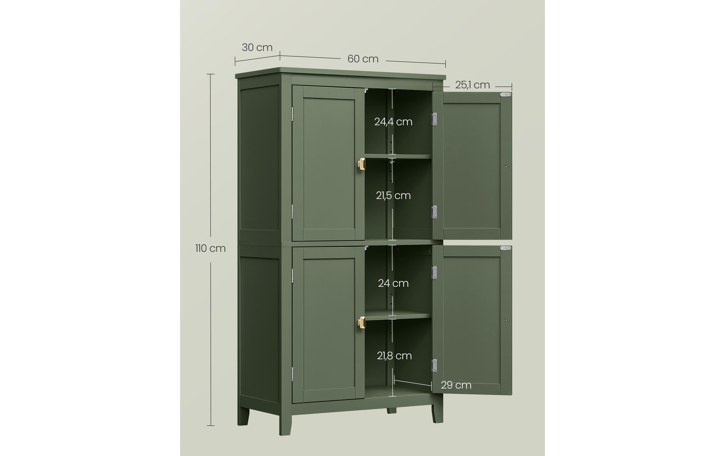 Kommode Bathroom Cabinet, 60 x 110 cm, Waldgrün<br>Badezimmerschrank mit 4 Türen und verstellbaren Ablagen