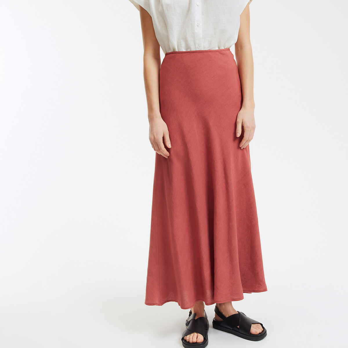 COLEÇÕES LA REDOUTE<br>Saia longa evasê, linho viscose, modelo Signature MARION