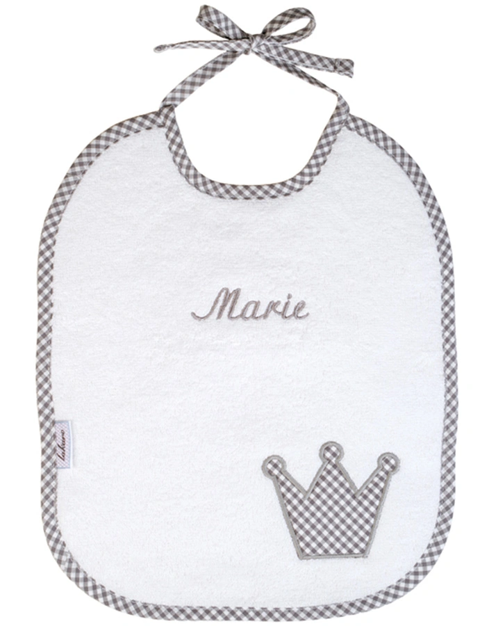 Personalisiertes Lätzchen KRONE grau (Stickfarbe: hellblau)