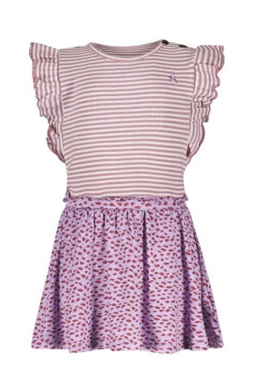 Like Flo baby jurk met all over print en ruches paars/roze
