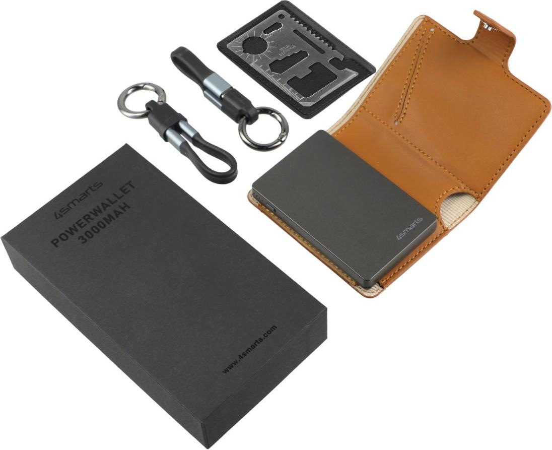 (11W) 3000mAh USB C / USB A Powerbank Wallet Ladegerät mit RFID Schutz (541315) - Braun