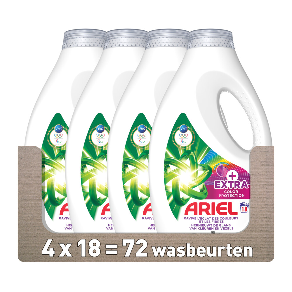 4x Ariel Vloeibaar Wasmiddel Extra Color Care 18 Wasbeurten810 ml
