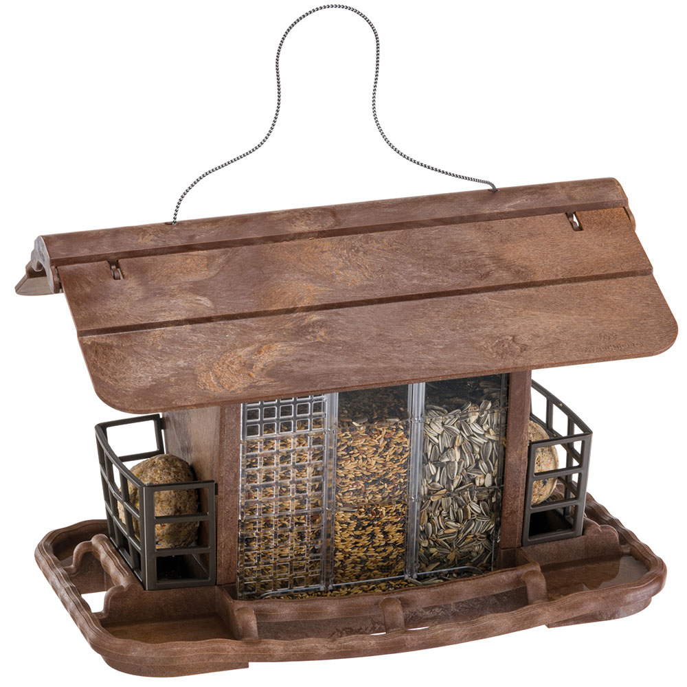 Mangeoire pour oiseaux sauvages jok 2, abri oiseaux, adaptée pour nourriture graines petites noisettes, boules de graisse, eau