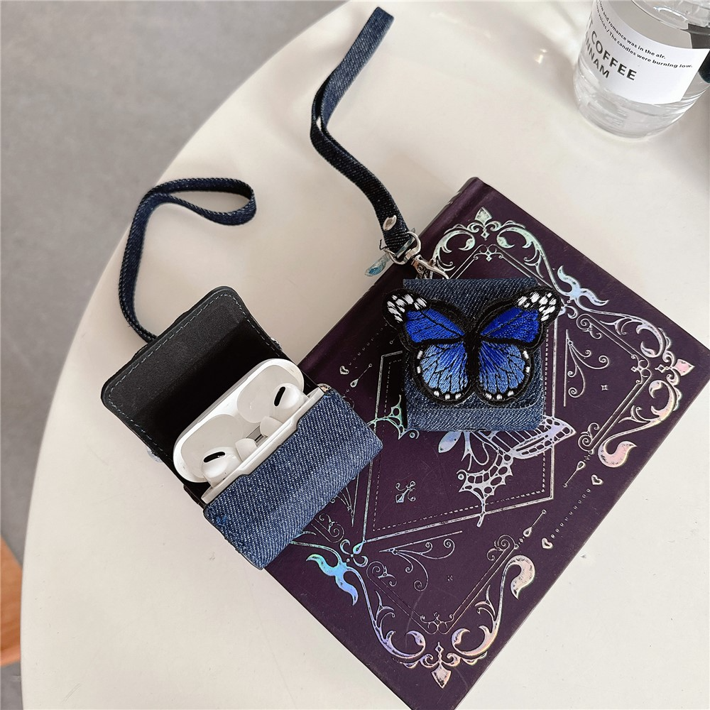 AirPods 4 / 3 / Pro 2 / Pro Hybrid Schutzhülle Abdeckung mit Handschlaufe Denim Design - Dunkelblau