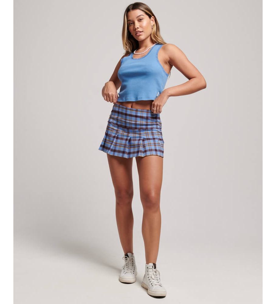 Saia midi plissada xadrez azul da Superdry