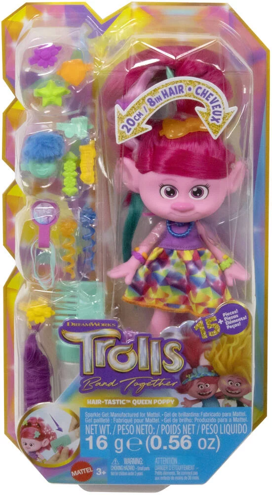 TROLLS  3 - FIGURINE POPPY CHEVEUX PAILLETTES -HAIR POPS