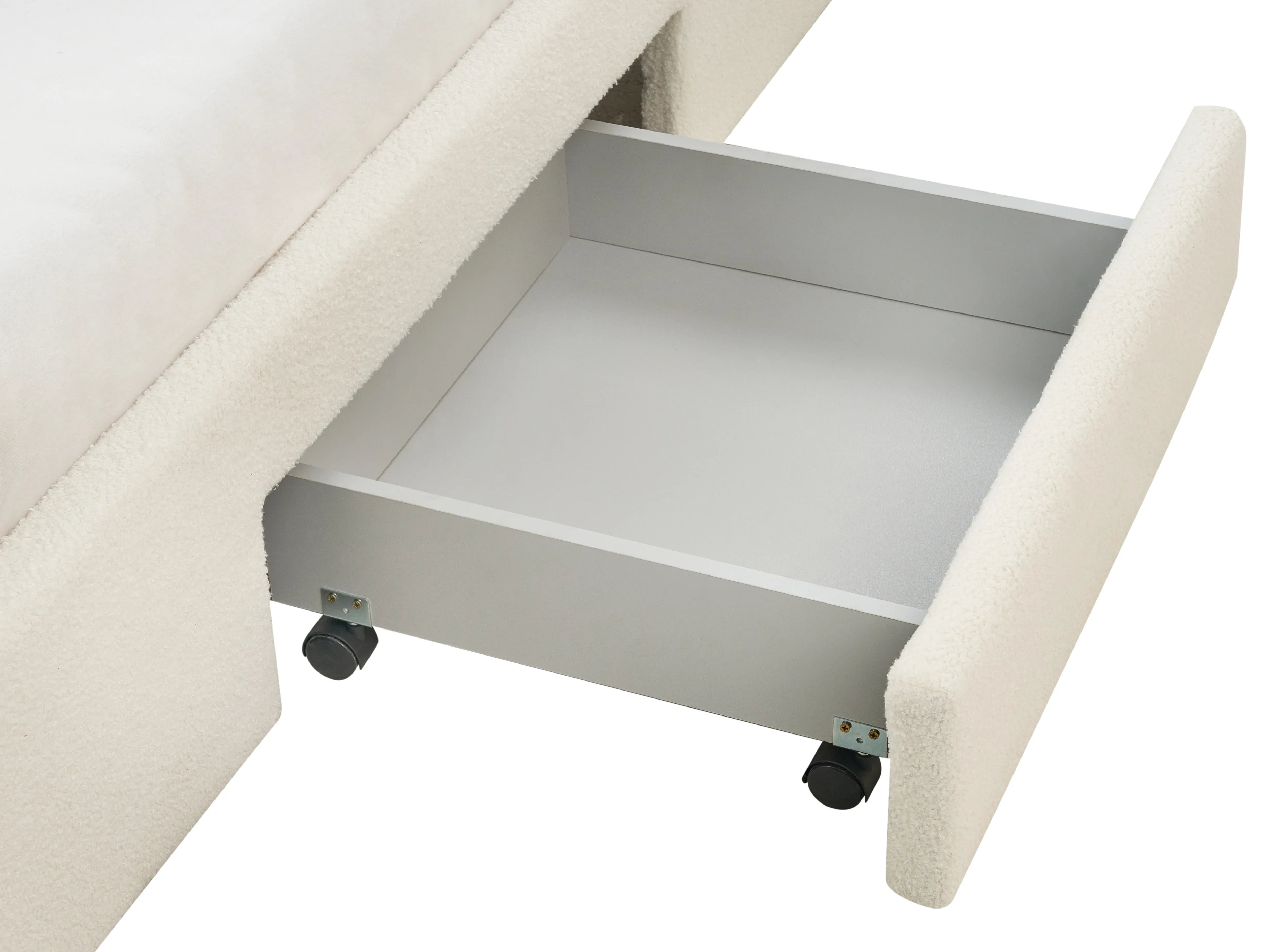 Bed met opbergladen Bouclé SOUTRIN 180 x 200 cm Gebroken wit