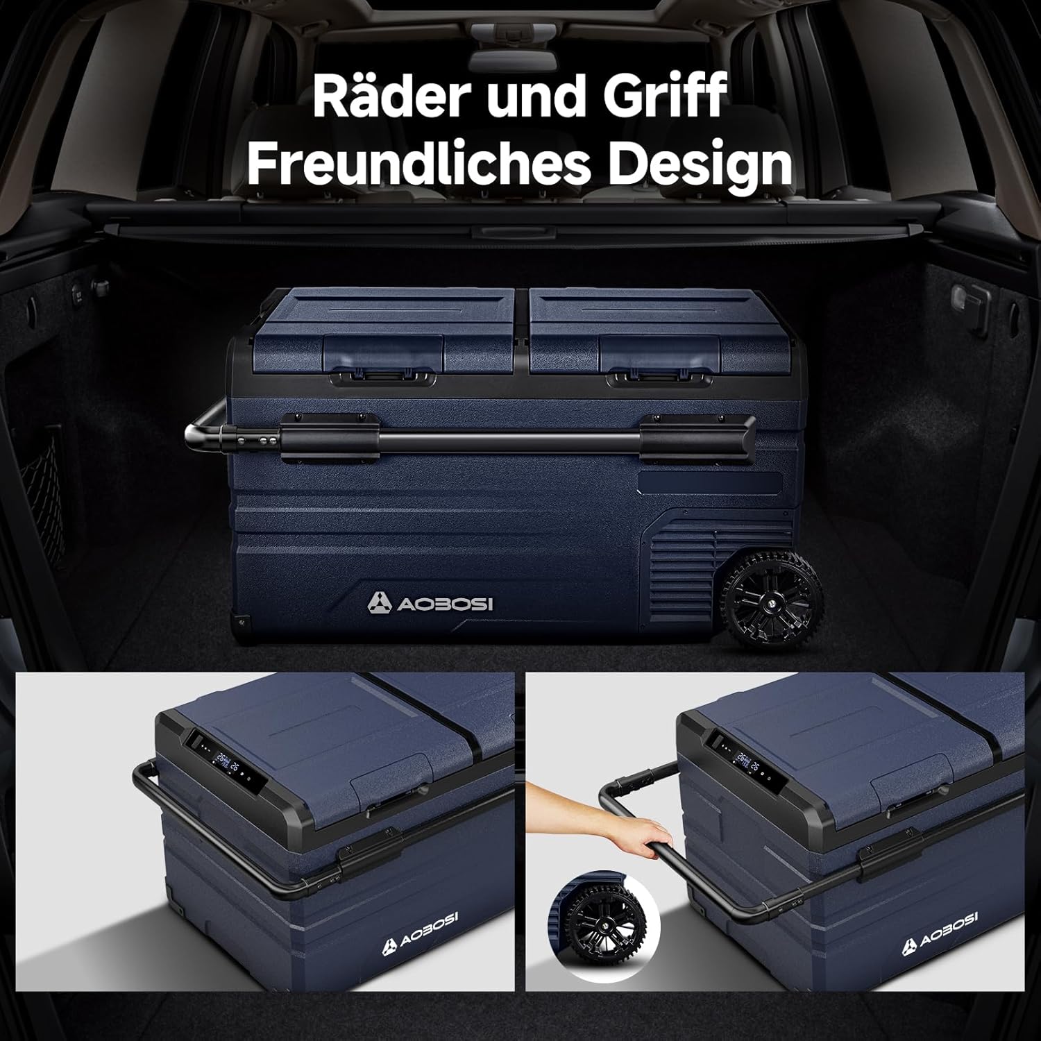 AAOBOSI 75L Kompressor Kühlbox Dual Zone, Kühlbox Auto Mit WIFI-APP-Steuerung USB-Anschluss, 12/24 V und 100-240 V kompressorkühlbox -20°C bis 20°C für Auto, Lkw, Boot, Reisemobil, Camping, Doppeltür
