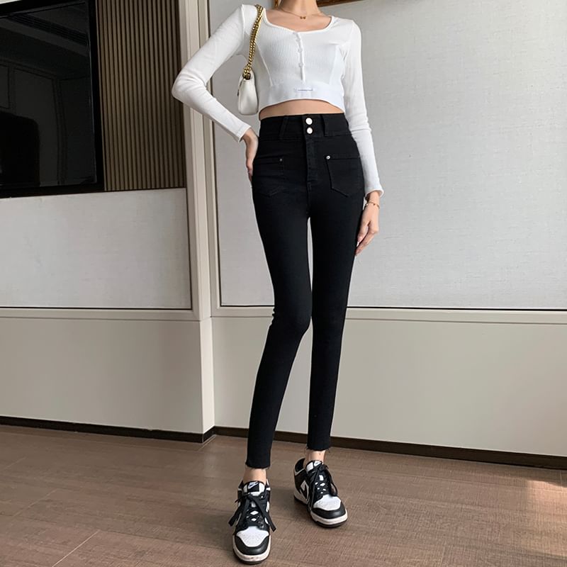 Piwonia - High Rise Plain Skinny Jeans