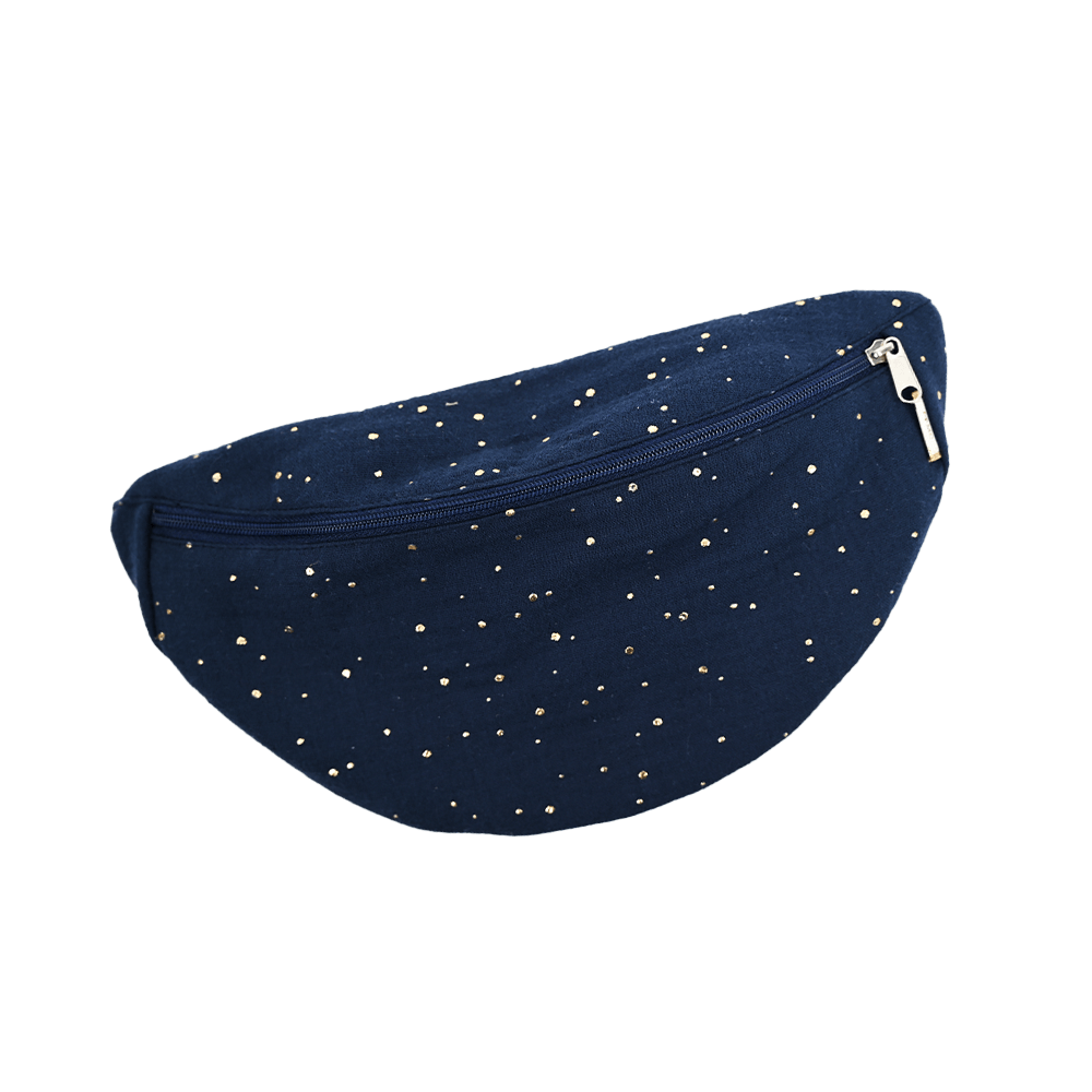 Petit Sac Banane Gaze Pois Or Marine