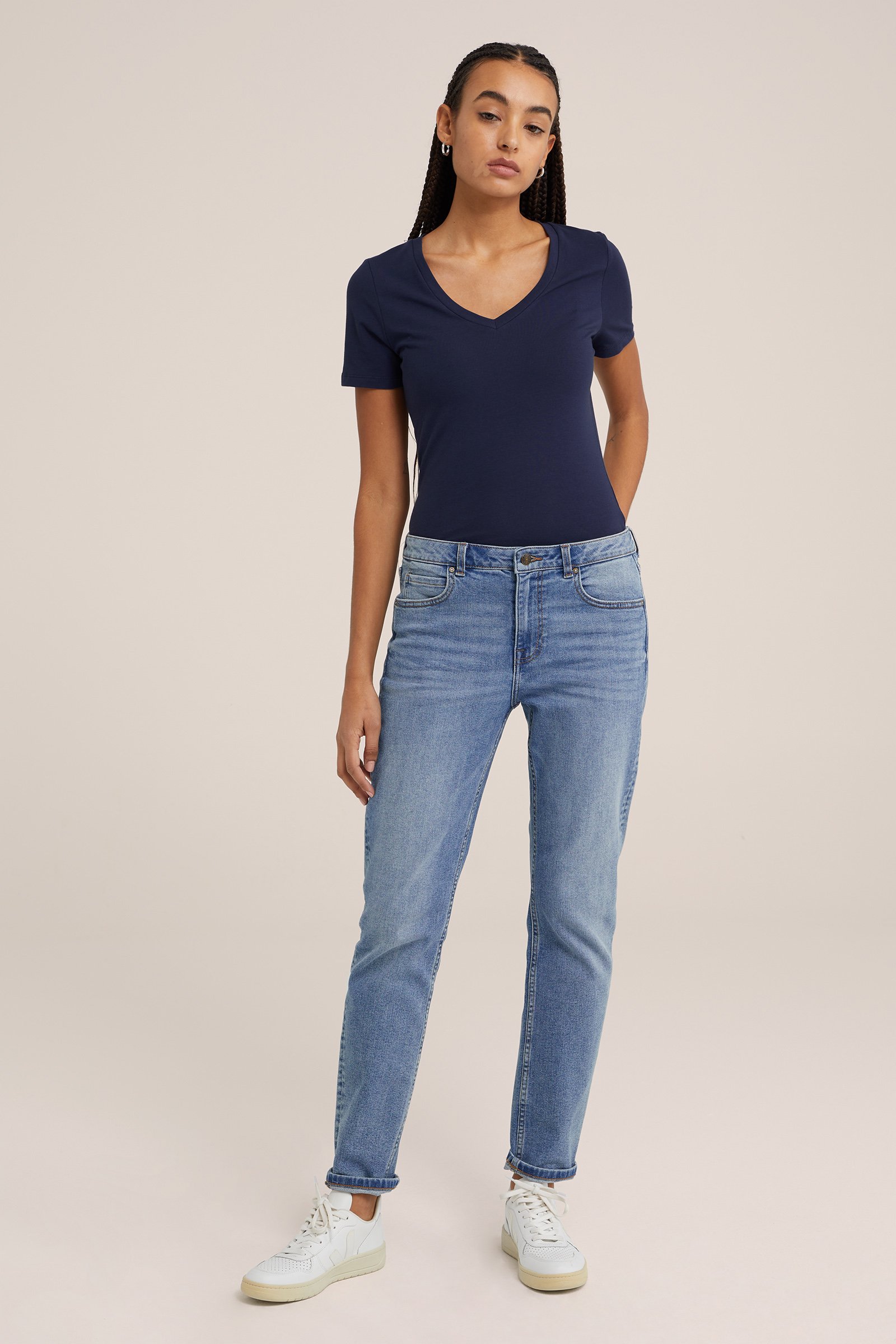 T-shirt met V-hals WE Fashion Donkerblauw