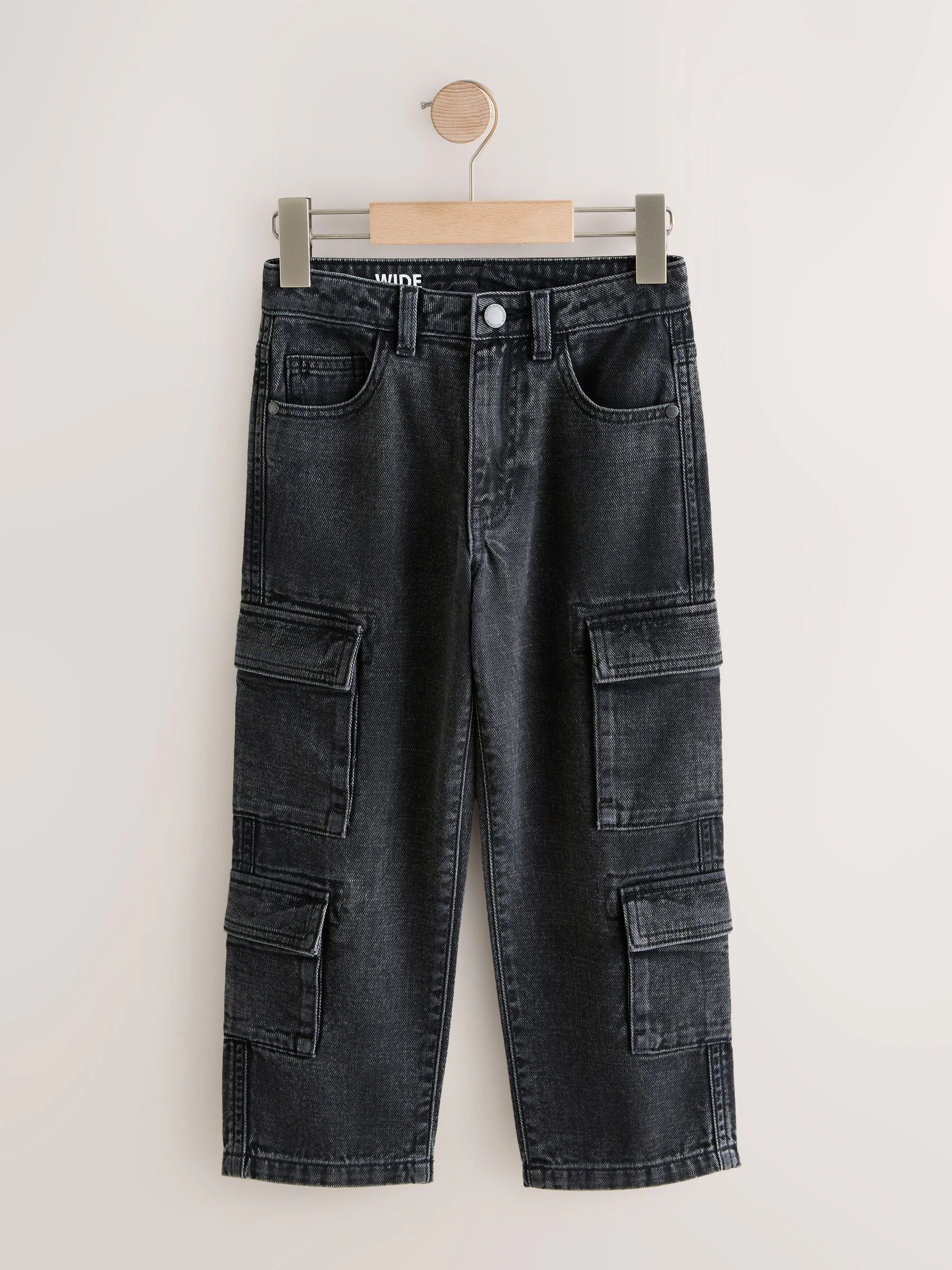 Zwart - Denim cargojeans met meerdere zakken en 100% katoen (3 - 16 jr)