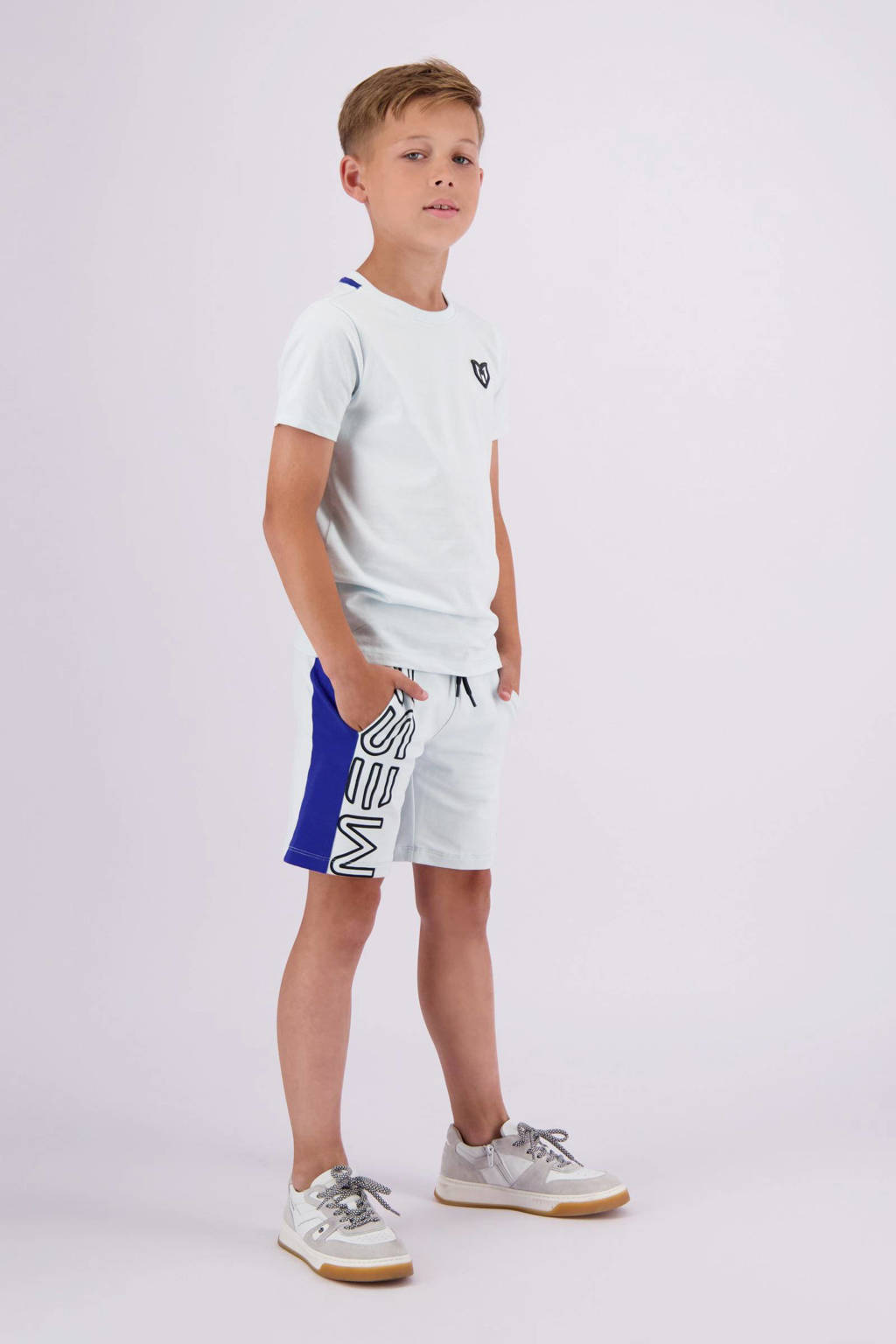 Vingino sweatshort Rafo met logo lichtblauw/hardblauw