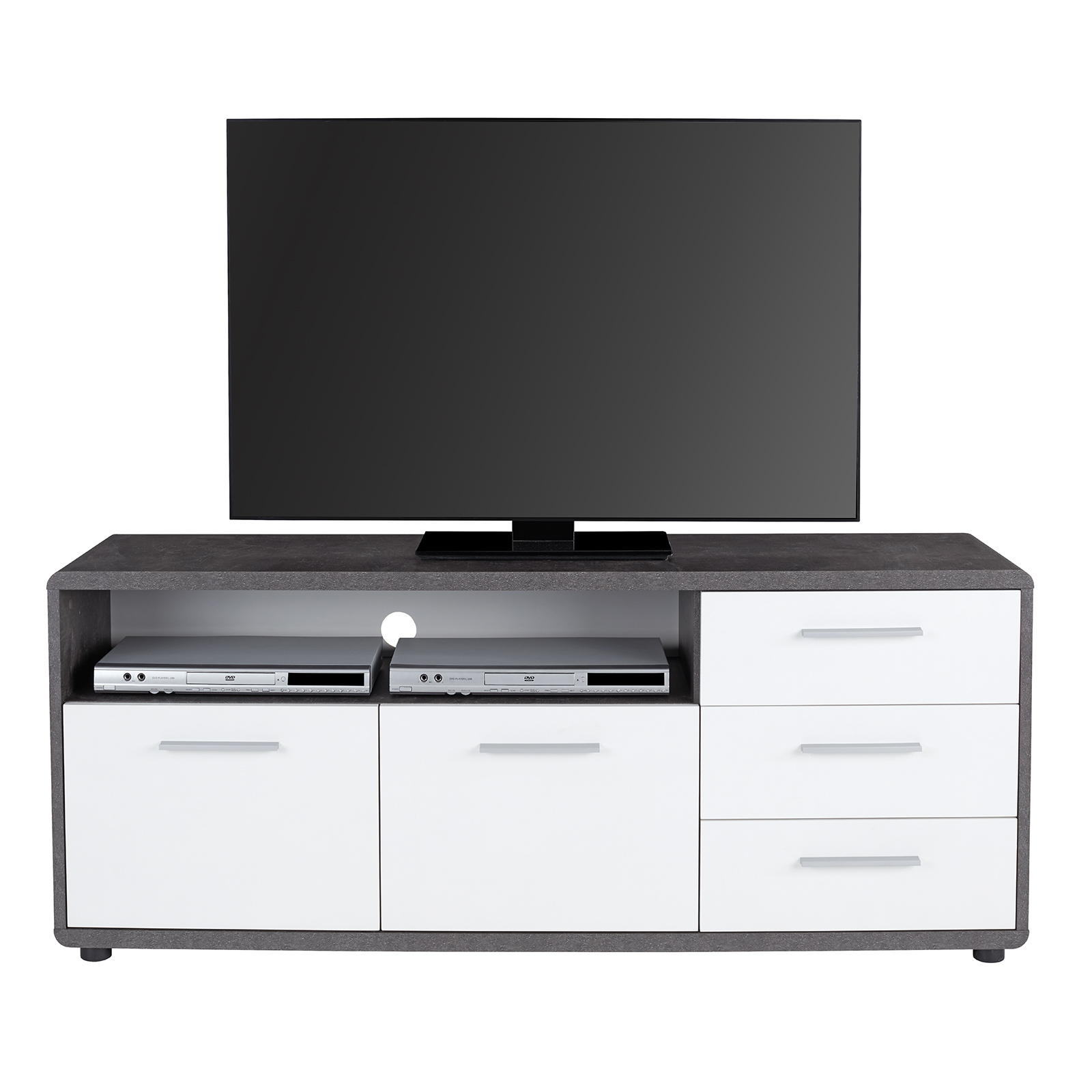 TV-Lowboard - Betonoptik-weiß - 3 Schubkästen - 150 cm