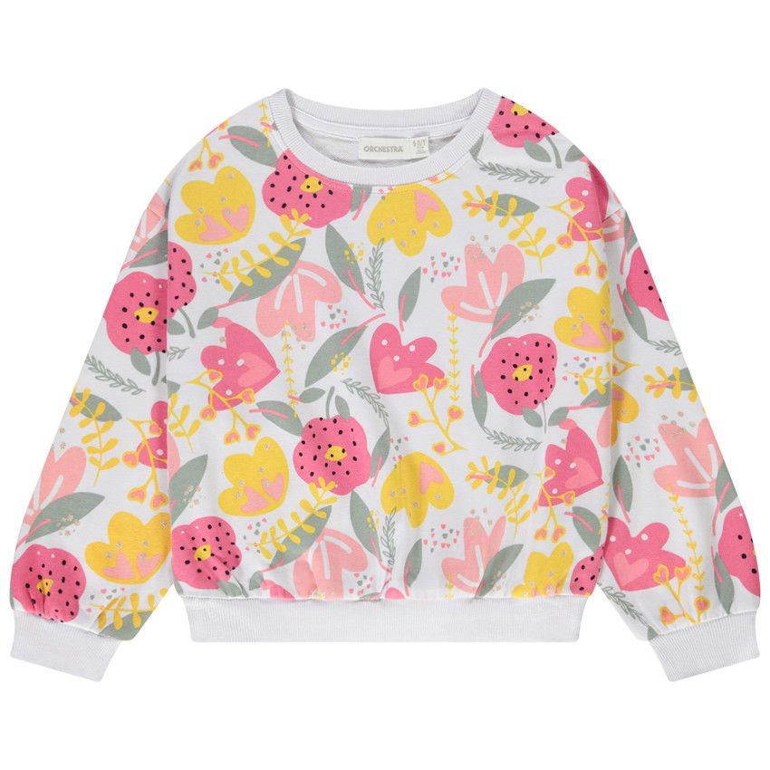 Sweat oversize en molleton imprimé fantaisie pour fille - Blanc