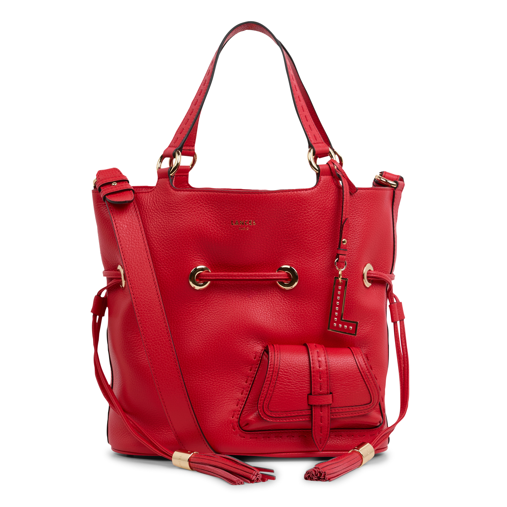 Sac seau en cuir grainé | Rouge