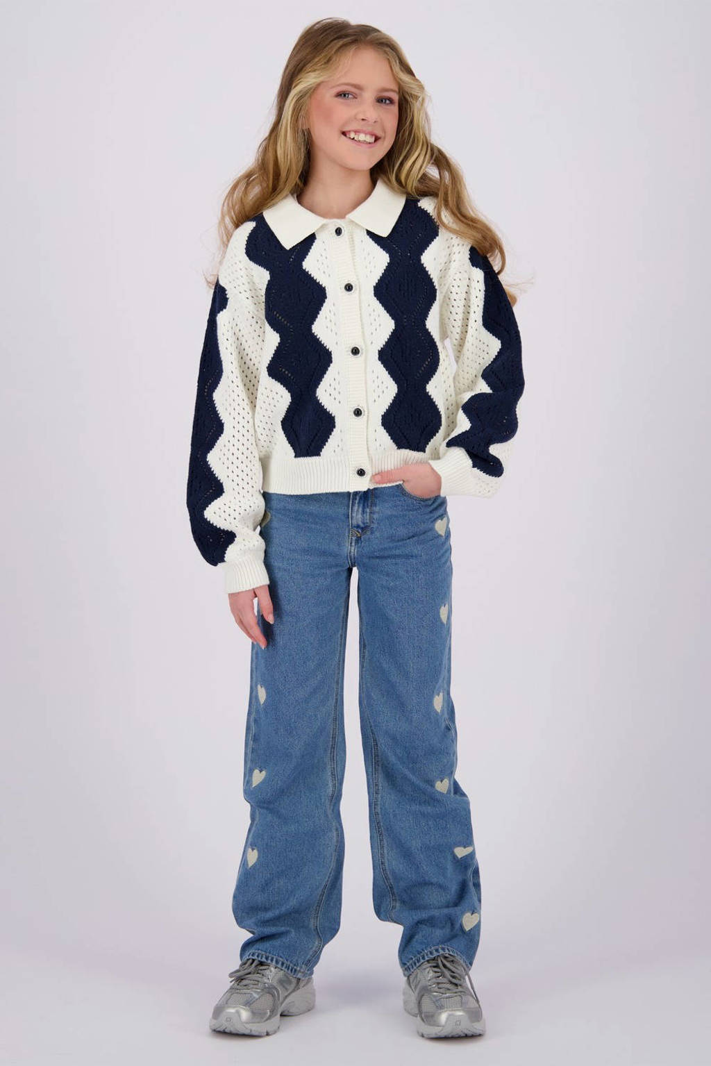 Vingino vest Meralle met all over print offwhite/donkerblauw