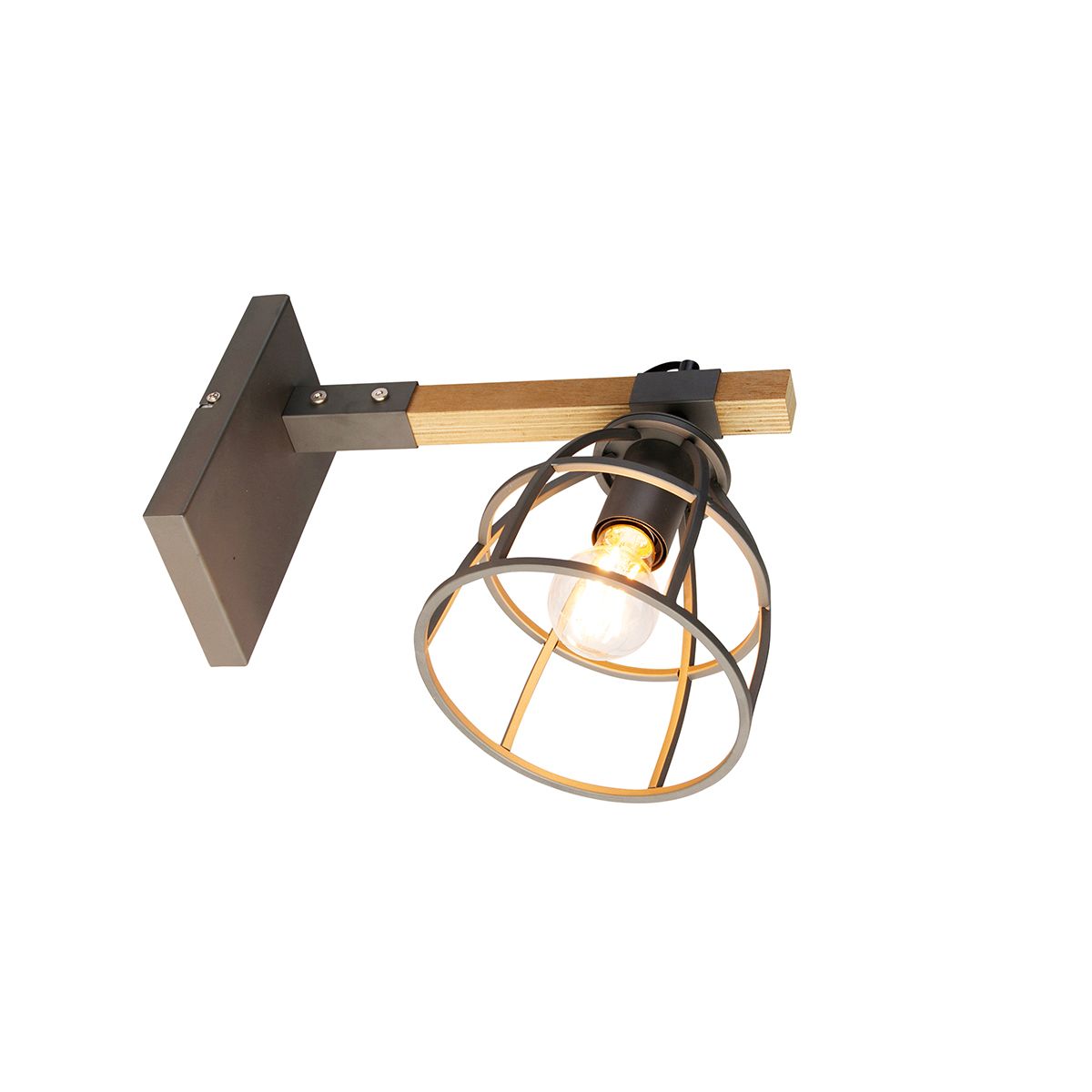 Smart wandlamp donkergrijs met hout verstelbaar incl. Wifi A60 - Arthur