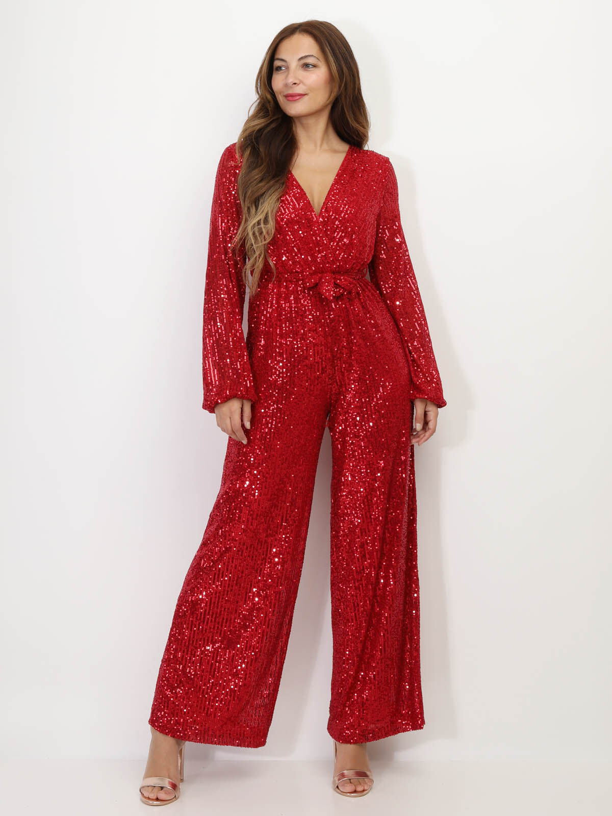 Combinaison cache-cœur à sequins- Rouge