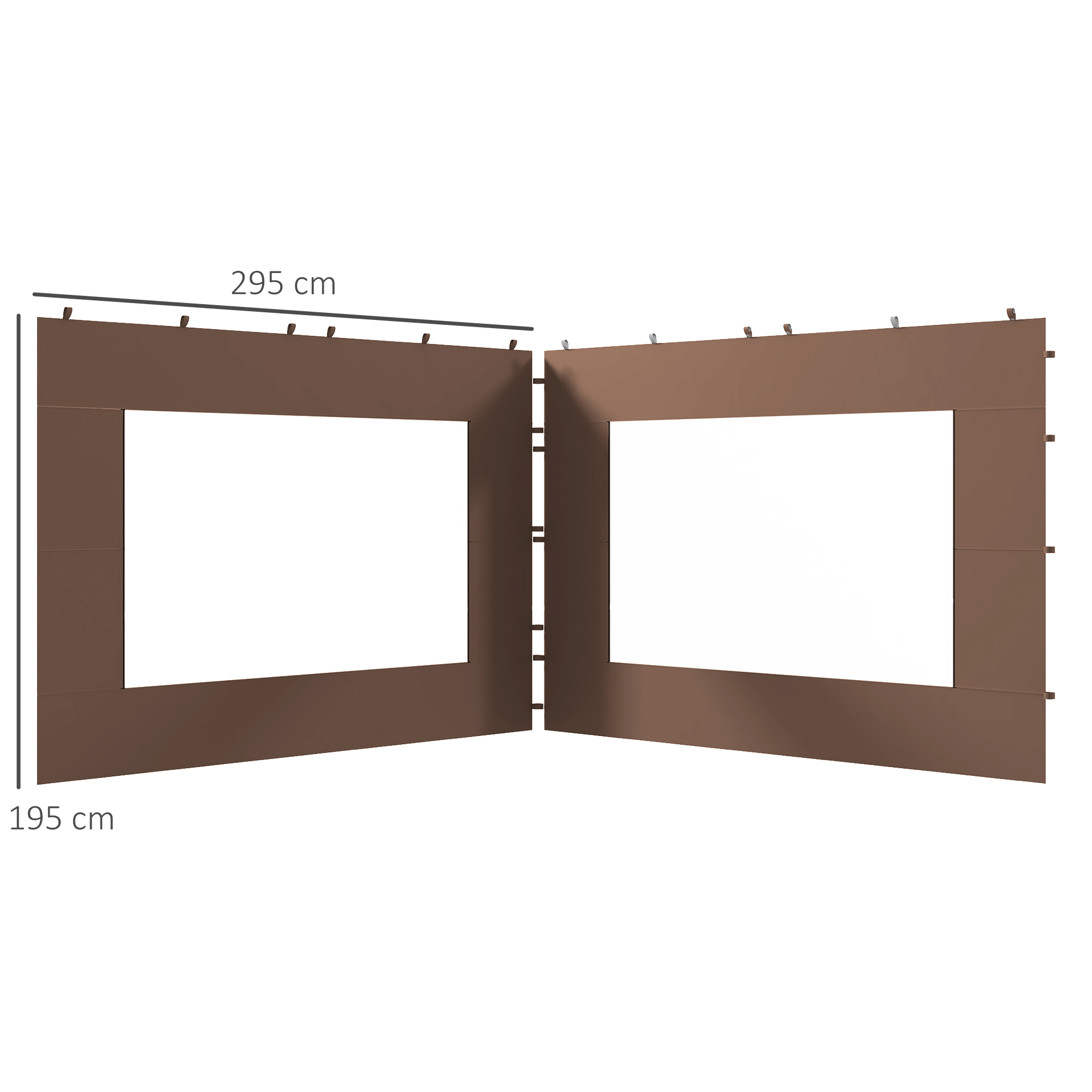 Paredes laterais de substituição Outsunny de 2 painéis, 295x195 cm, em tecido Oxford, com janela, para tendas de 6x3 m e 3x3 m, castanhas.