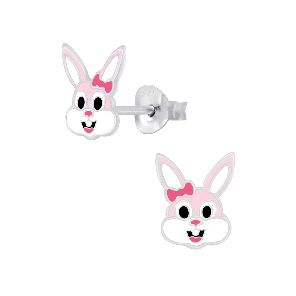 Boucle d'oreille lapin rose en argent 925/1000