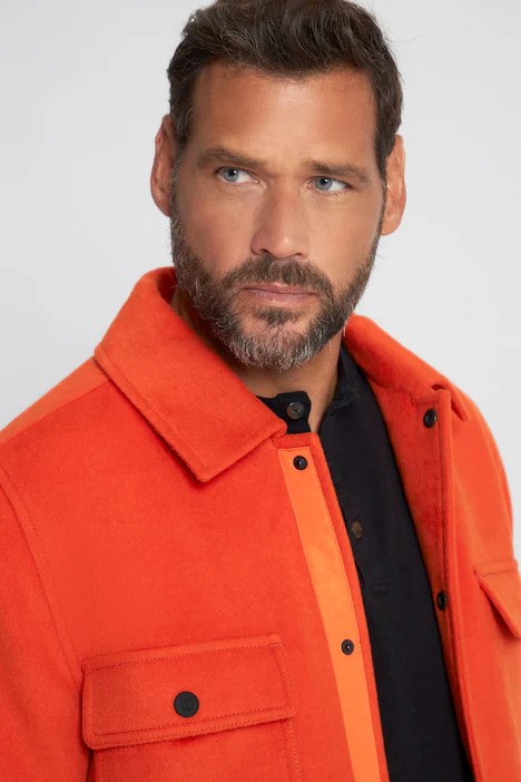 JP 1880 Overshirt, Wolloptik, Langarm, Kentkragen, Modern Fit, knallorange | Ulla Popken
