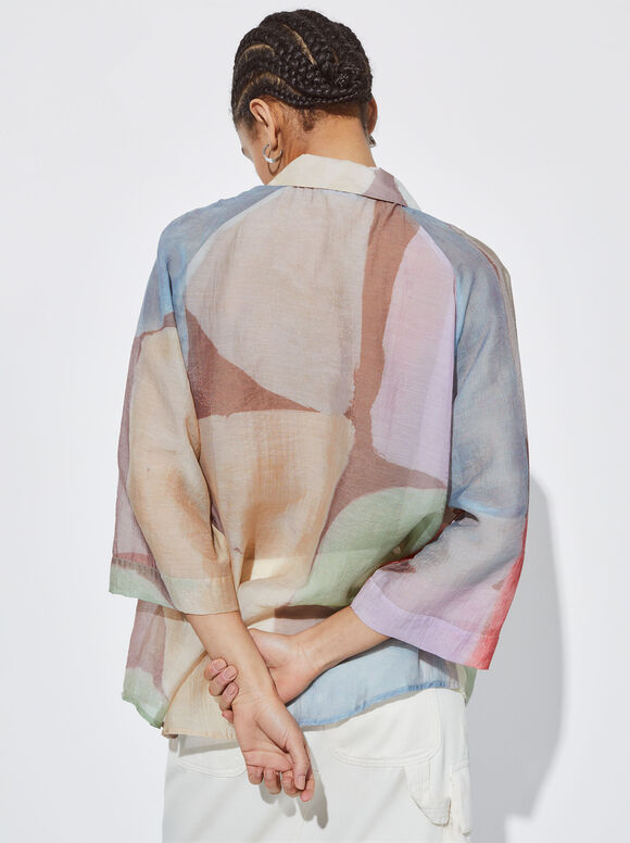 Camisa de liocel com estampa geométrica - Multicor