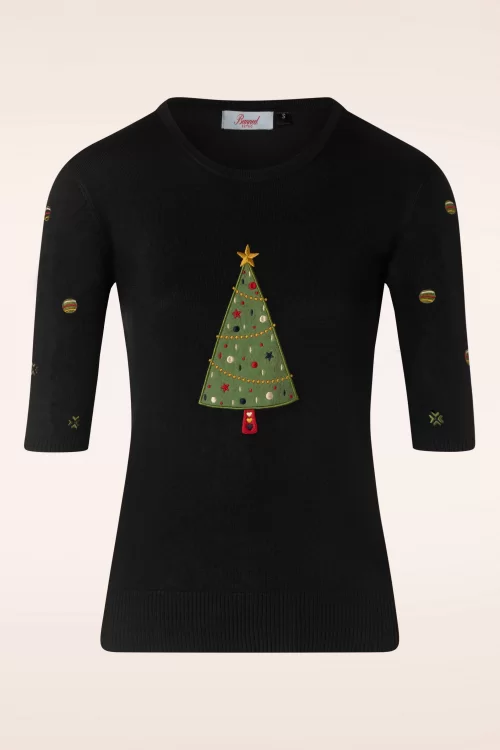 Banned Retro Scandi tree holiday cheer trui in zwart