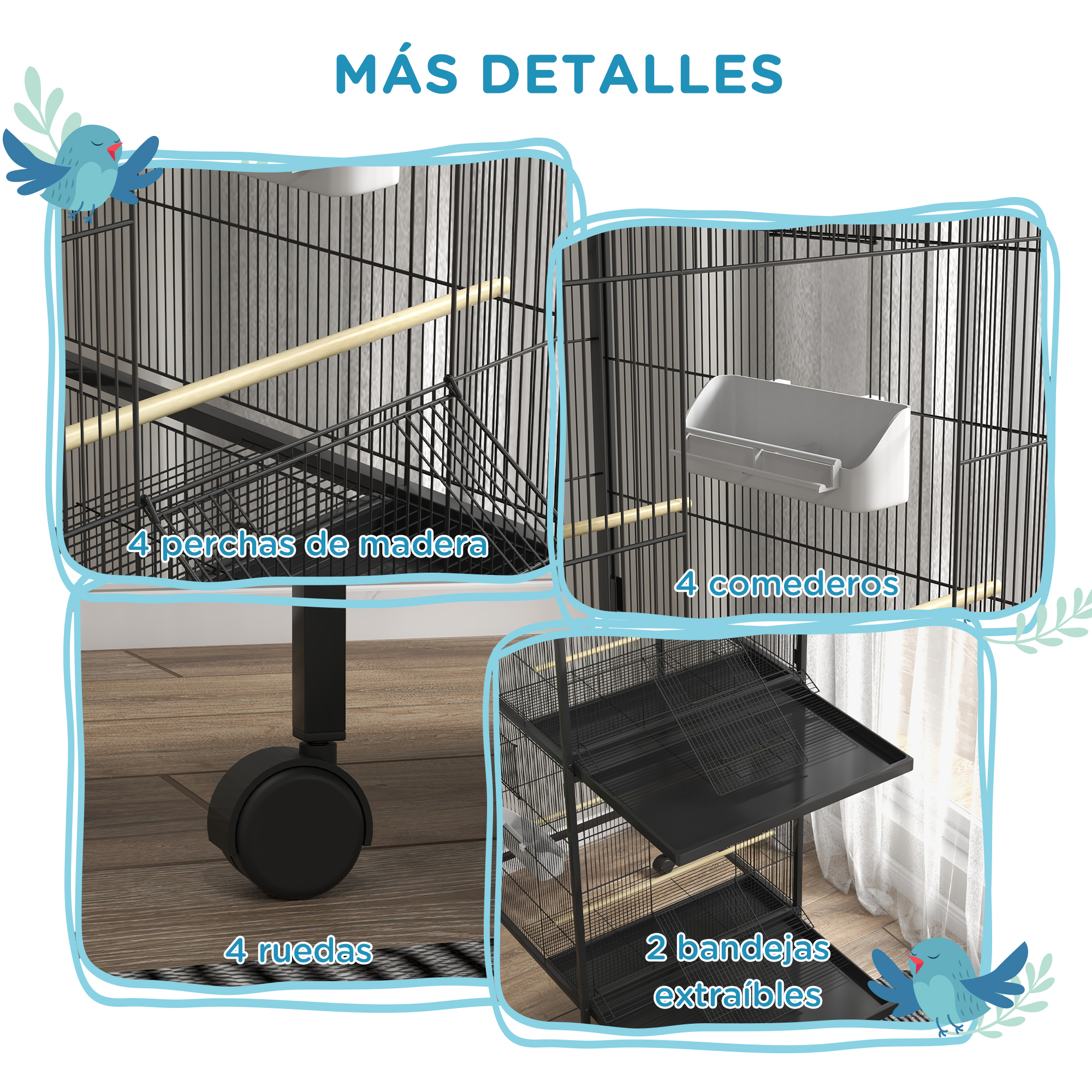 Gaiola preta para pássaros PawHut