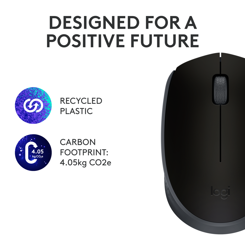 Logitech - M171 RF Wireless Optical 1000DPI Ambidextrous Black