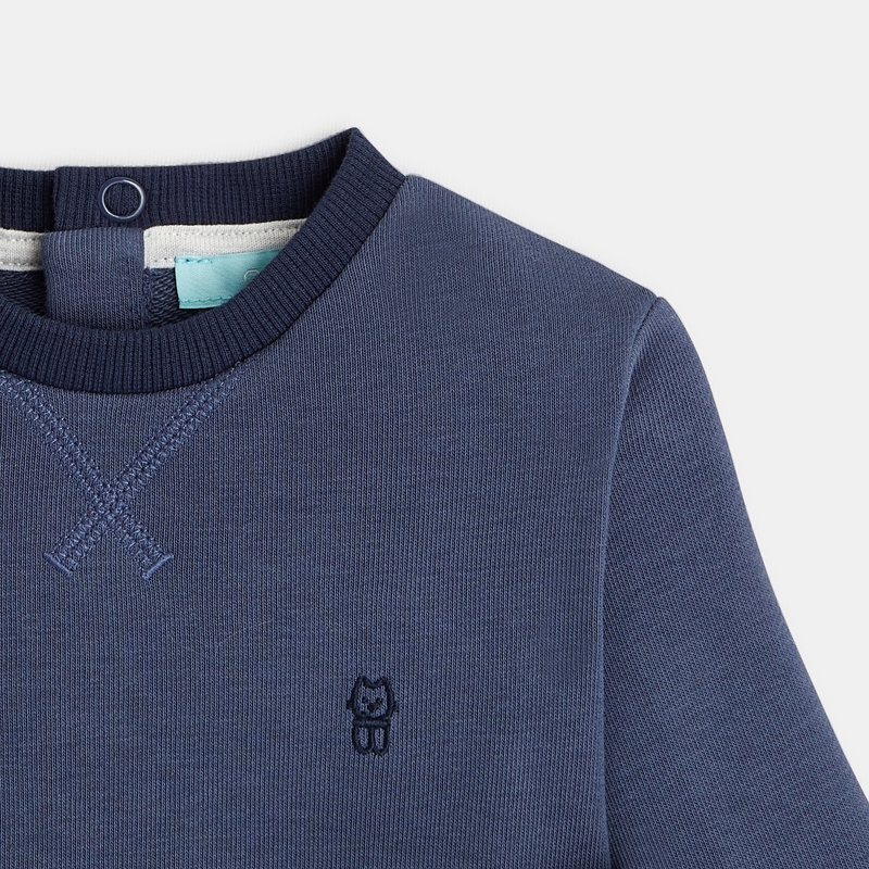Sweat maille molleton uni bleu bébé garçon