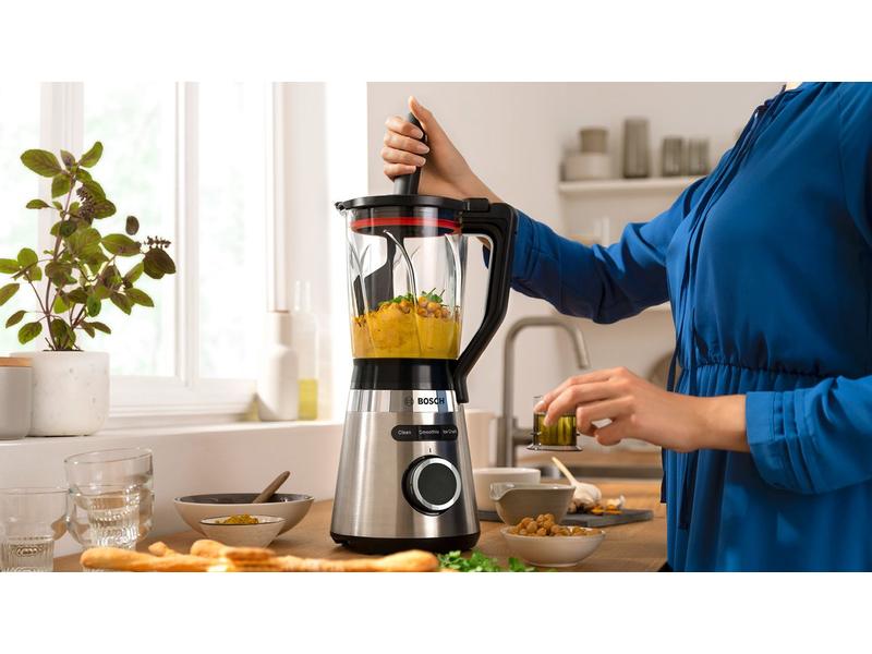 Bosch Standmixer MMB6382M Schwarz/Silber Kraftvoller Mixer mit ThermoSafe Glasbehälter und Sicherheitsdeckel